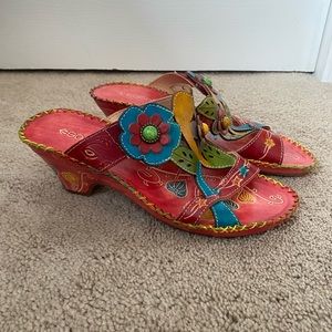 Socofy flower heel sandals